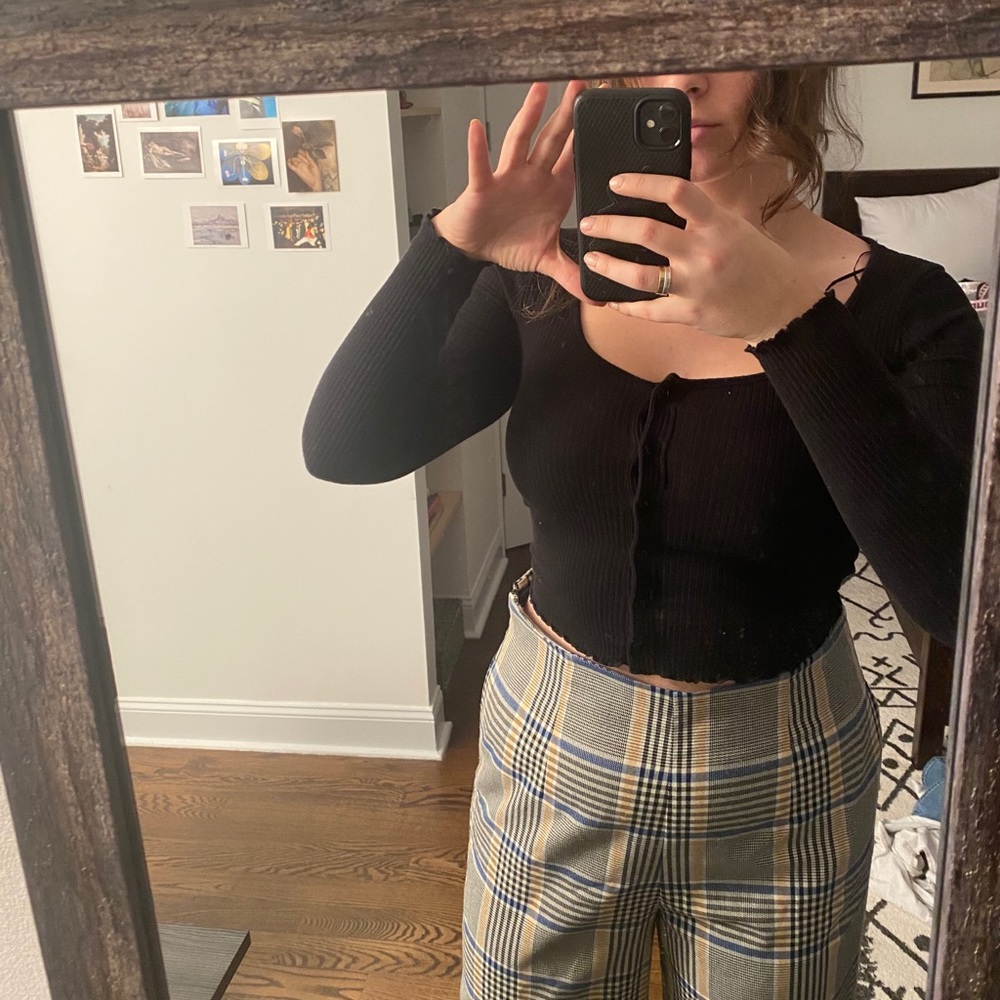 Black long sleeve button up top